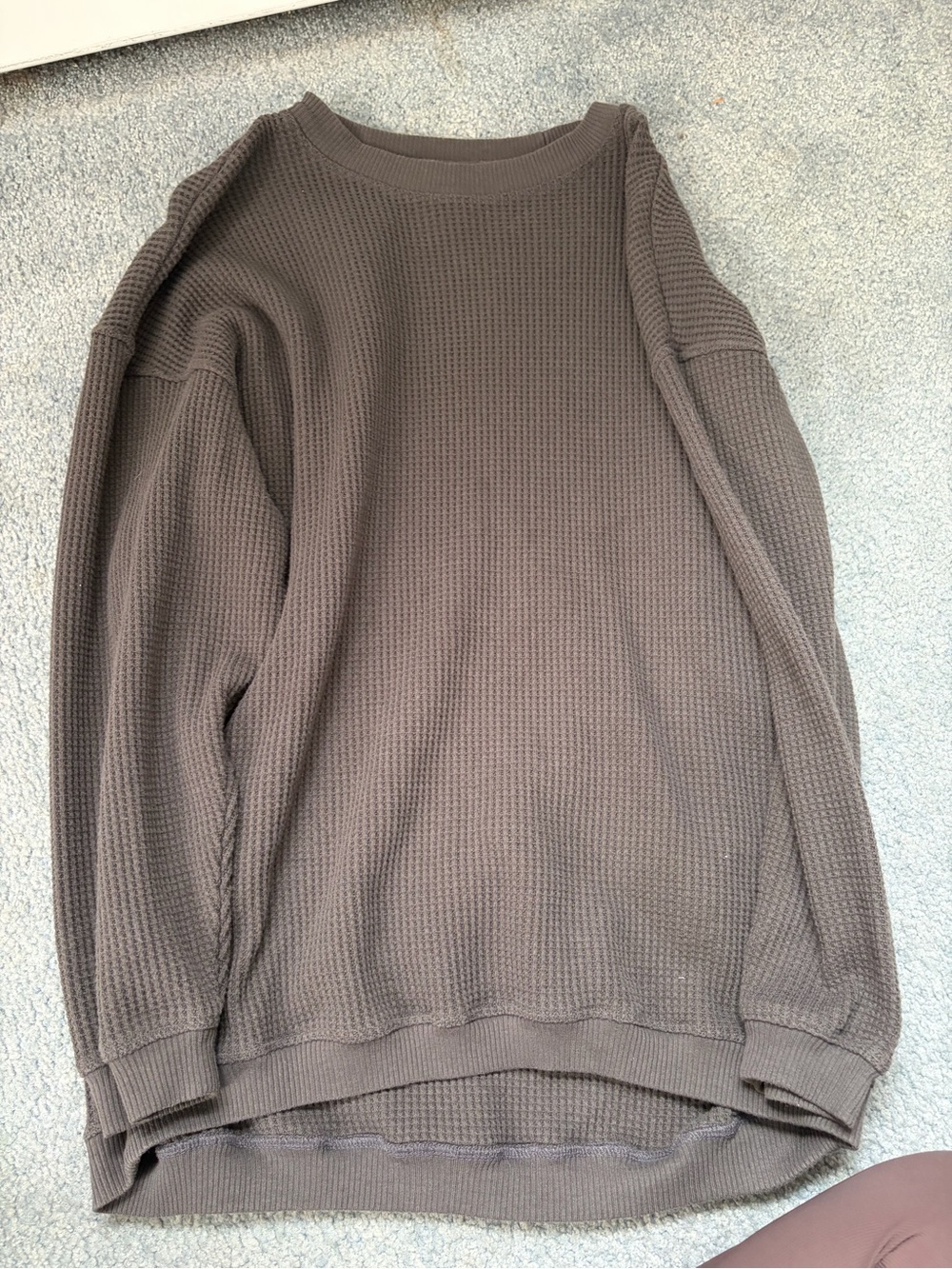 aerie Waffle-Knit Crewneck Sweater in Brown